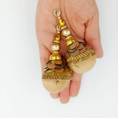 Copper Silk Fabric Ball Tassels with Bugle Beads and Metallic Sequins, Latkan, Dupatta Tassel